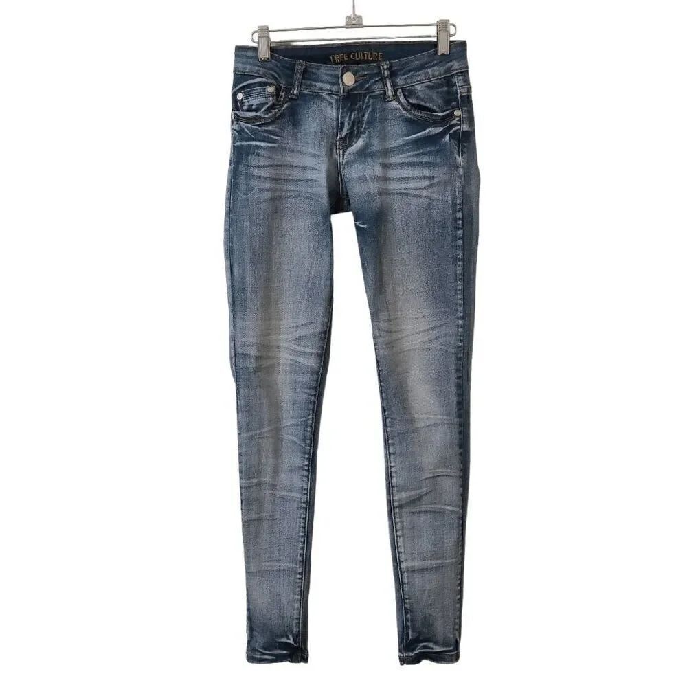 FREE CULTURE Blue Washed Y2K Women’s Junior’s Low Rise Skinny Denim Jeans Size 3